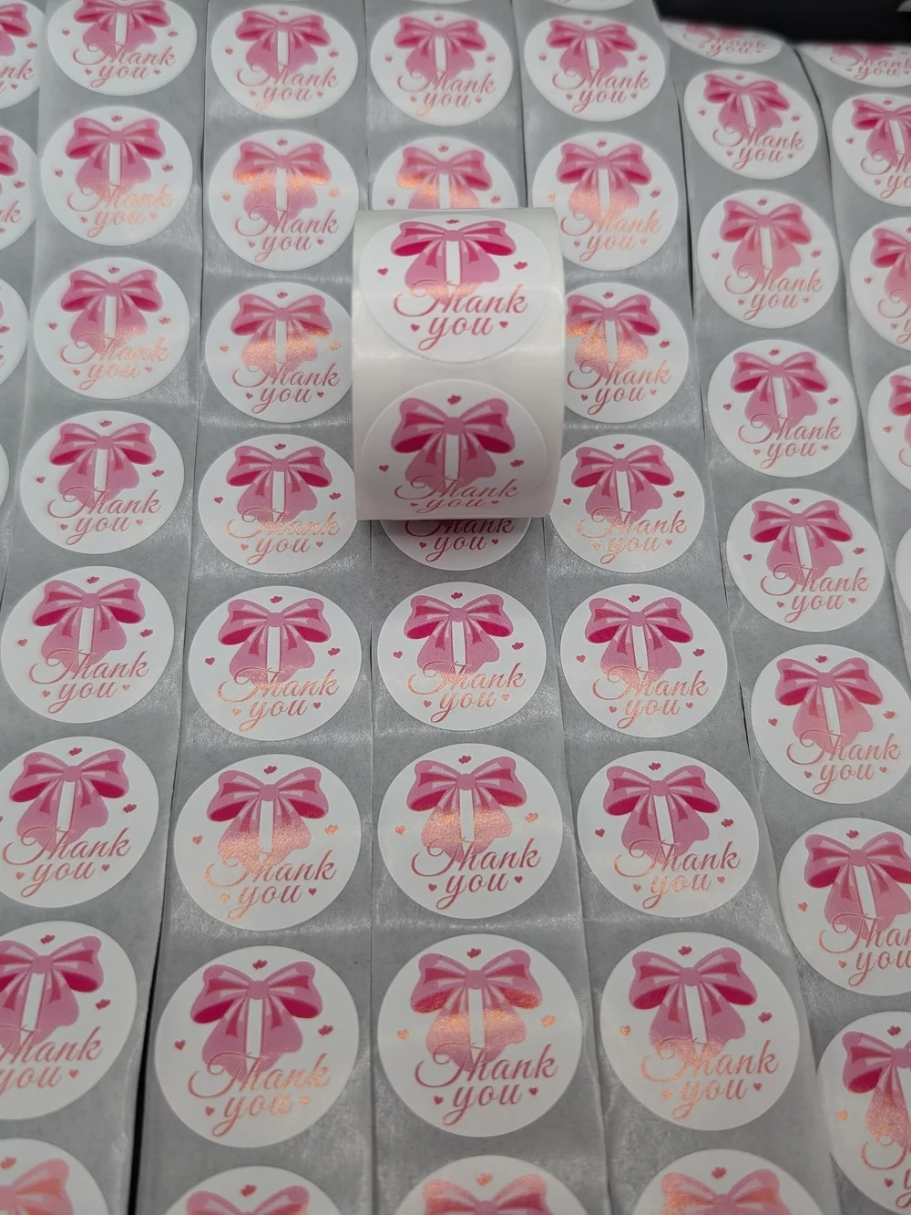 500 Count Thank You Pink Bow Stickers roll Seals Croquet Baby Shower Shipping